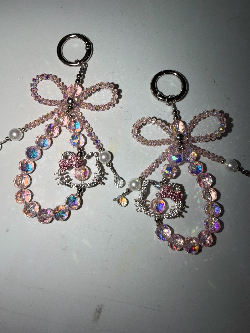 1 Pink Crystal Bow Dangle Keyring